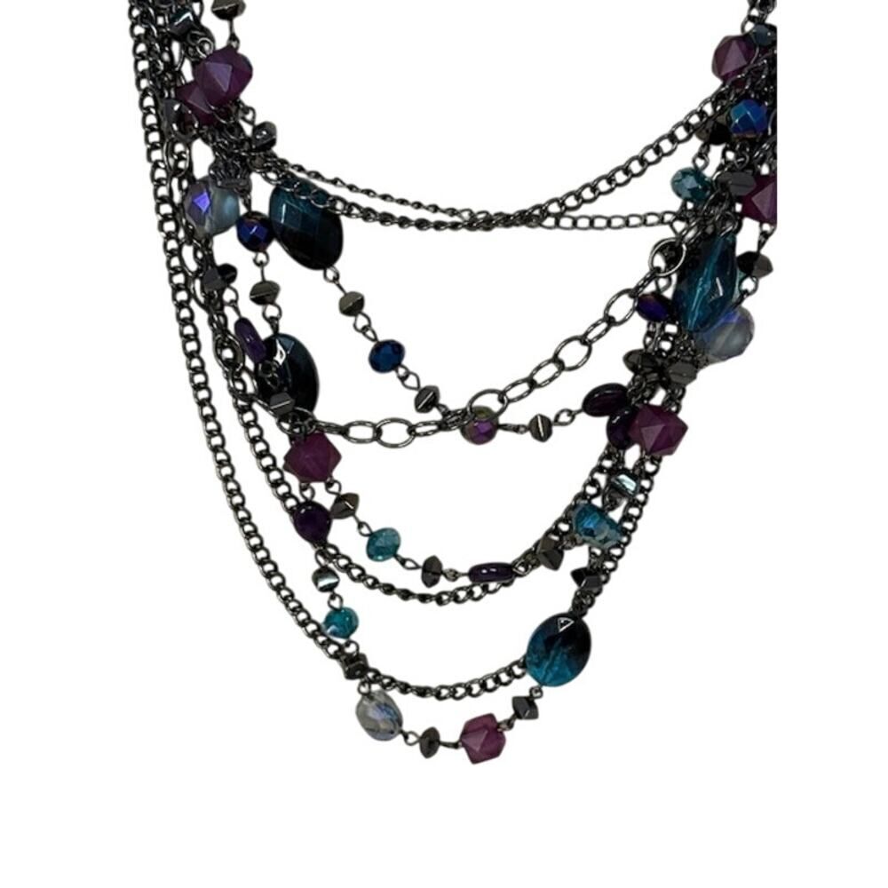 Premier Designs Vibrant Gems Necklace Long or Bib Multichain Gunmetal Black